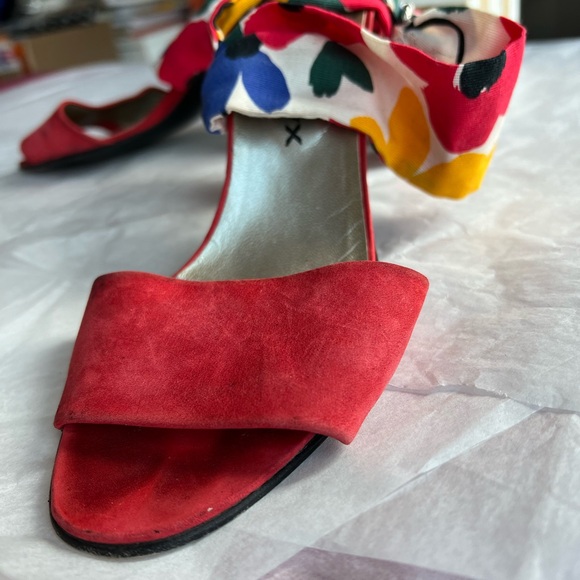 VTG 80s Xavier Denaud red suede heels scarf strap sz 8 Paris Made in Spain - Picture 4 of 14